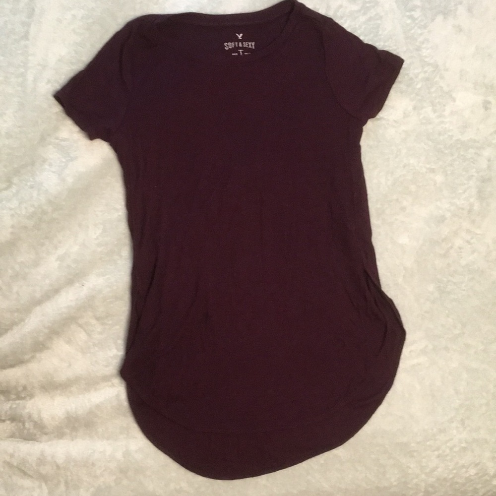 Plum colored ribbed tunic length tee